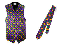 Mardi Gras Tuxedo Vest Self Dress Tie Purple Gold Green Free Ship REAL POCKETS