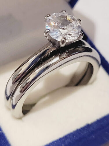 CLEARANCE! Solitaire simulated Moissanite Engagement Ring Set Stainless steel