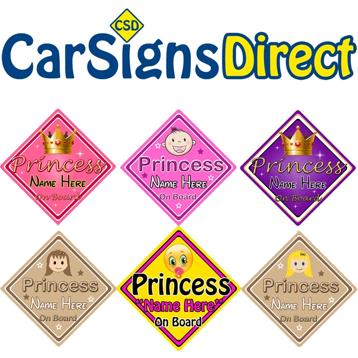 Prinzessin an Bord Autoschild - Baby/Kind Sicherheit - Auswahl an Designs - personalisiert