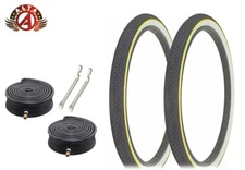 ALTA BICYCLE WIRE BEAD TIRES 26 x 2.125 WHITEWALL YEL LINE CLASSIC BRICK 6pc SET