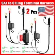 2 x 2FT Battery Terminal Ring SAE Connector Harness Charger Cable Extension Cord