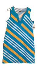 Lands End Womens Jersey Dress Swim Beach Cover Up Turquoise Stripe SMALL 6-8 NWT