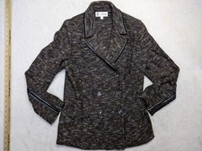 ST JOHN Womens 12 Brown Mottled Double Brest Blazer 6 Button Jacket USA Made