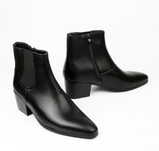 Mens Real Leather Pointy Toe Cuban Heel Chelsea Ankle Boots Dress Shoes British