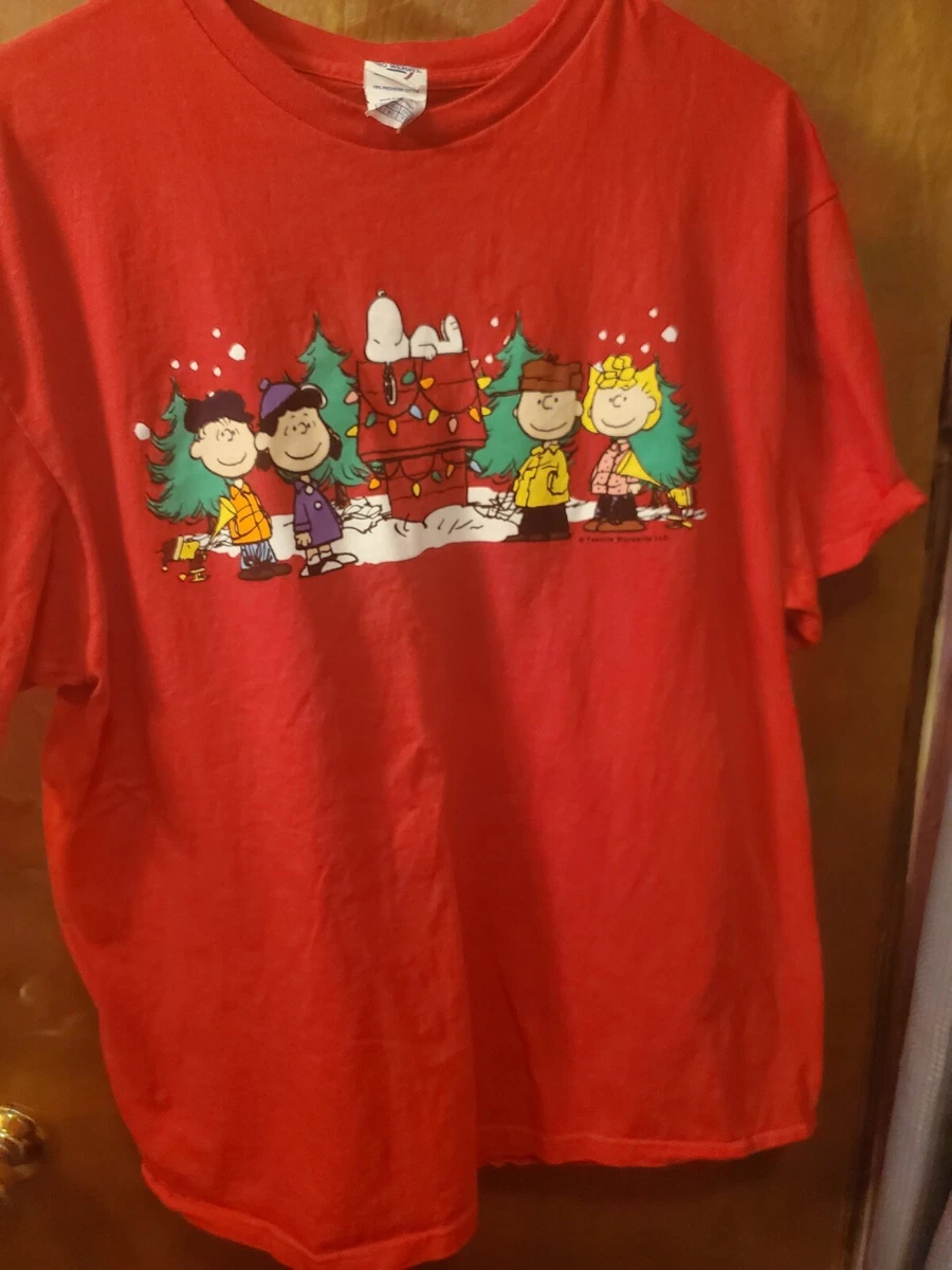 Charlie Brown Christmas Peanuts Gang Snoopy Red T Shirt Mens XL