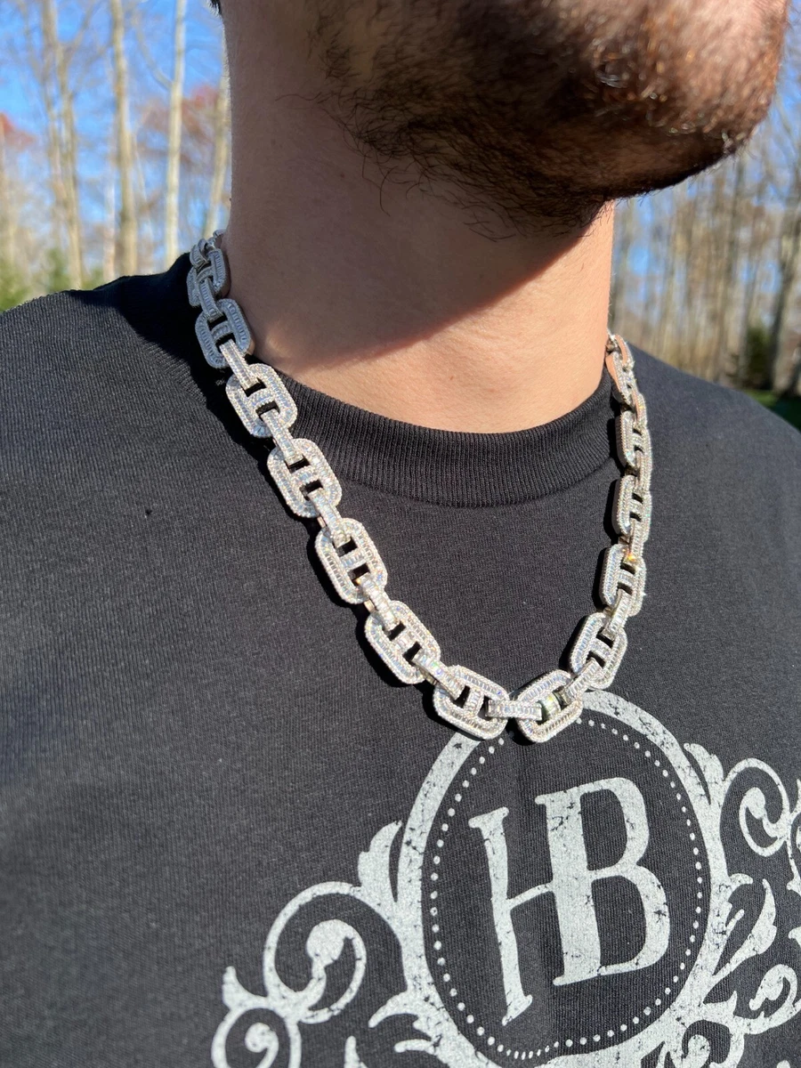 Baguette MOISSANITE Solid 925 Silver Gucci Link Chain Necklace Passes Test