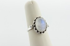 Vintage Sterling Silver 925 Rainbow Moonstone Textured Beaded Design Ring Size 8