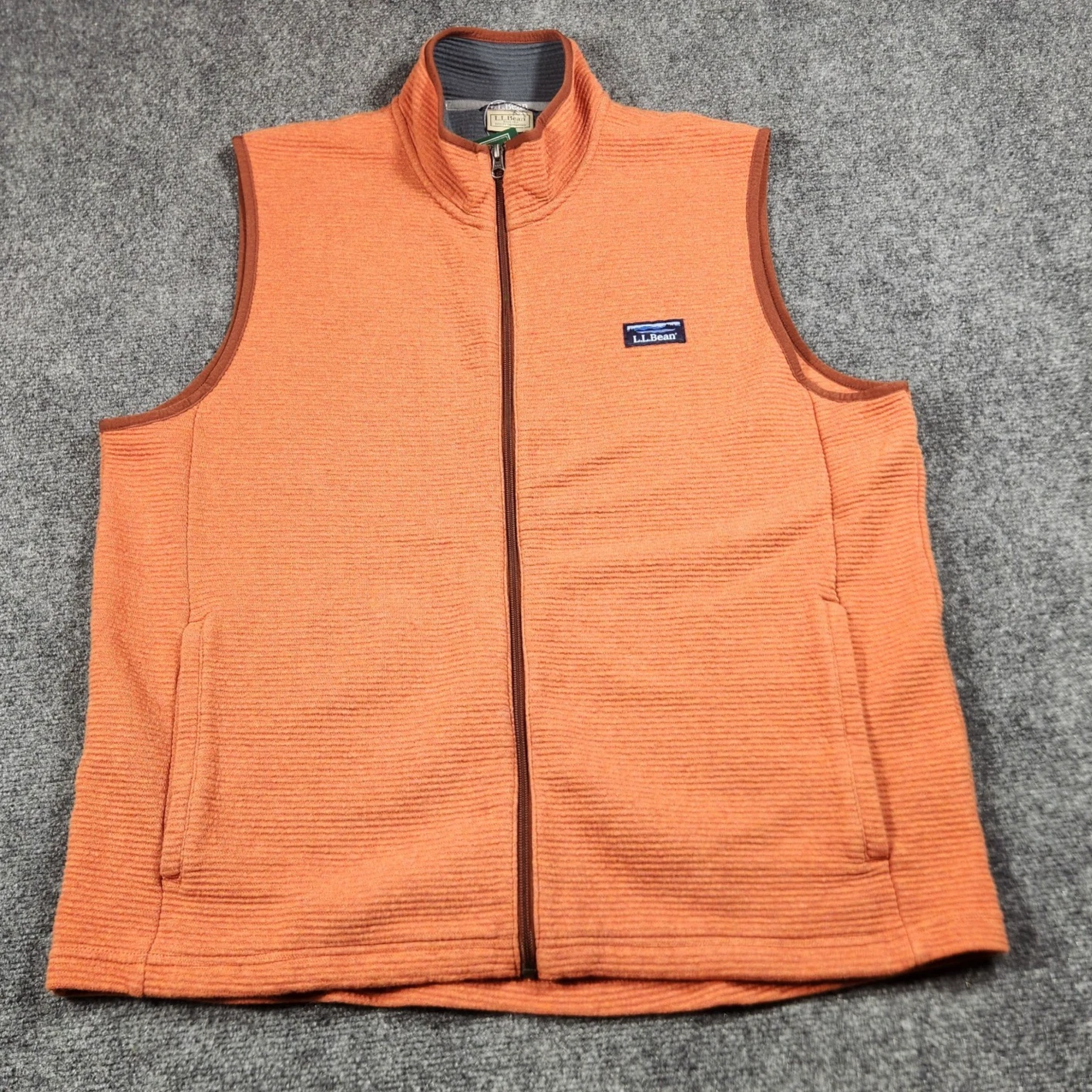 LL Bean Lakewashed Vest Mens Large Sleeveless Orange Logo Outdoors Double Knit