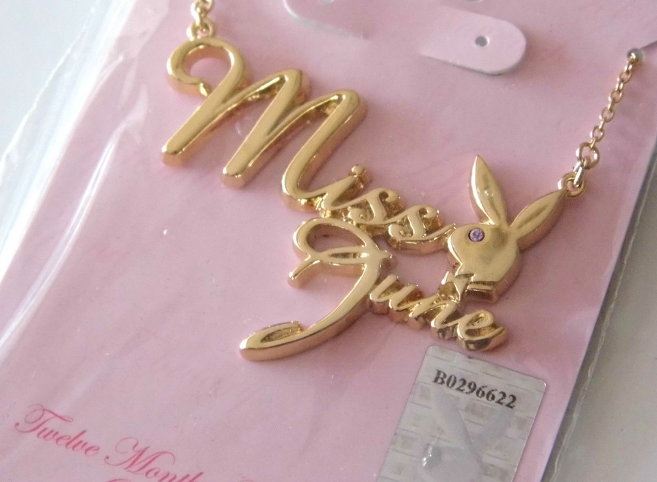 Vintage Playboy Miss February Bunny Pendant Necklace - Gold Plated With Purple Crystal - Y2K Era - 17 Inch Cable Chain
