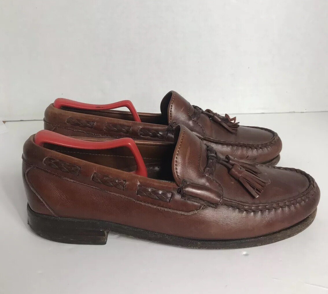 Allen Edmonds Carthage 42426 Brown Leather Moc Toe Tassels Loafers Slip On 12C Allen Edmonds 13 NASHUA Wing Tip Brown Black Leather Tassel  main image 4