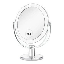 Vanity Mirror Makeup Mirror with Stand 1X/15X Magnification Double Sided 360