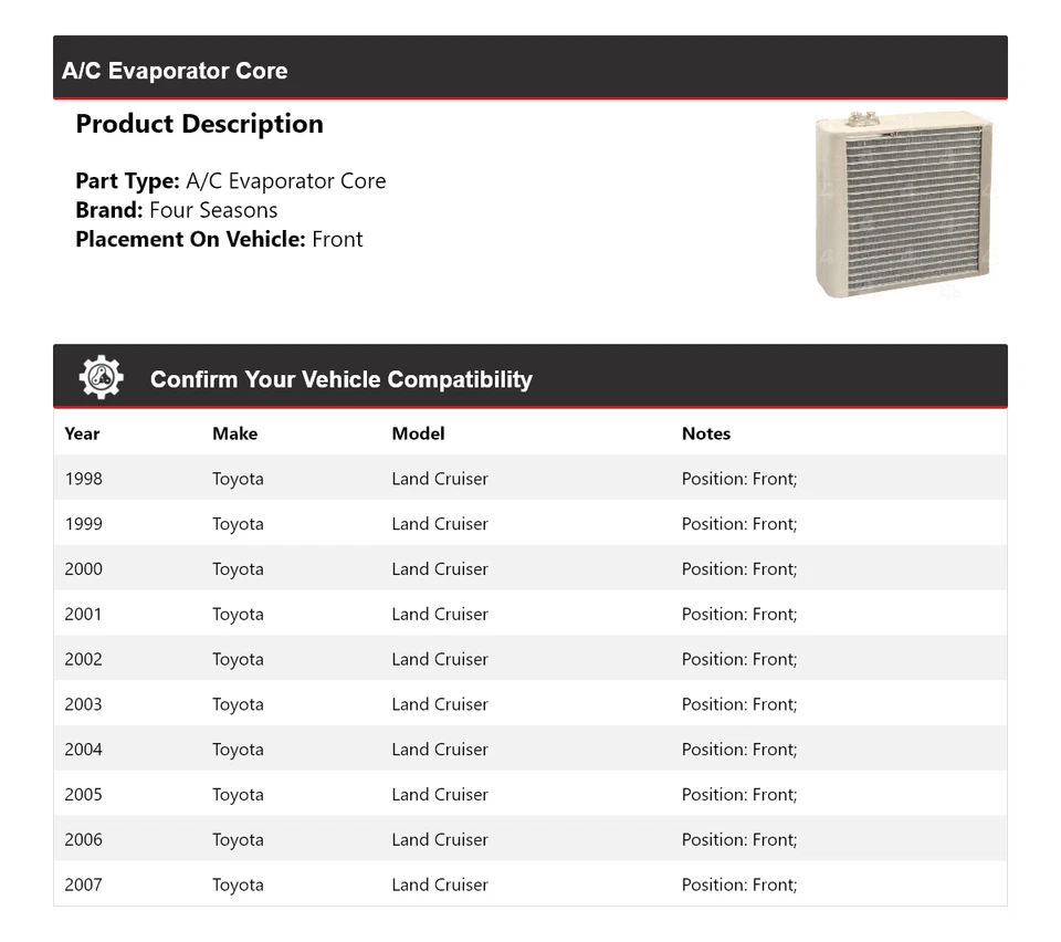 Núcleo evaporador delantero 4 estaciones 1999 2000 para Toyota Land Cruiser 1998-2007 Foto 2 de 4
