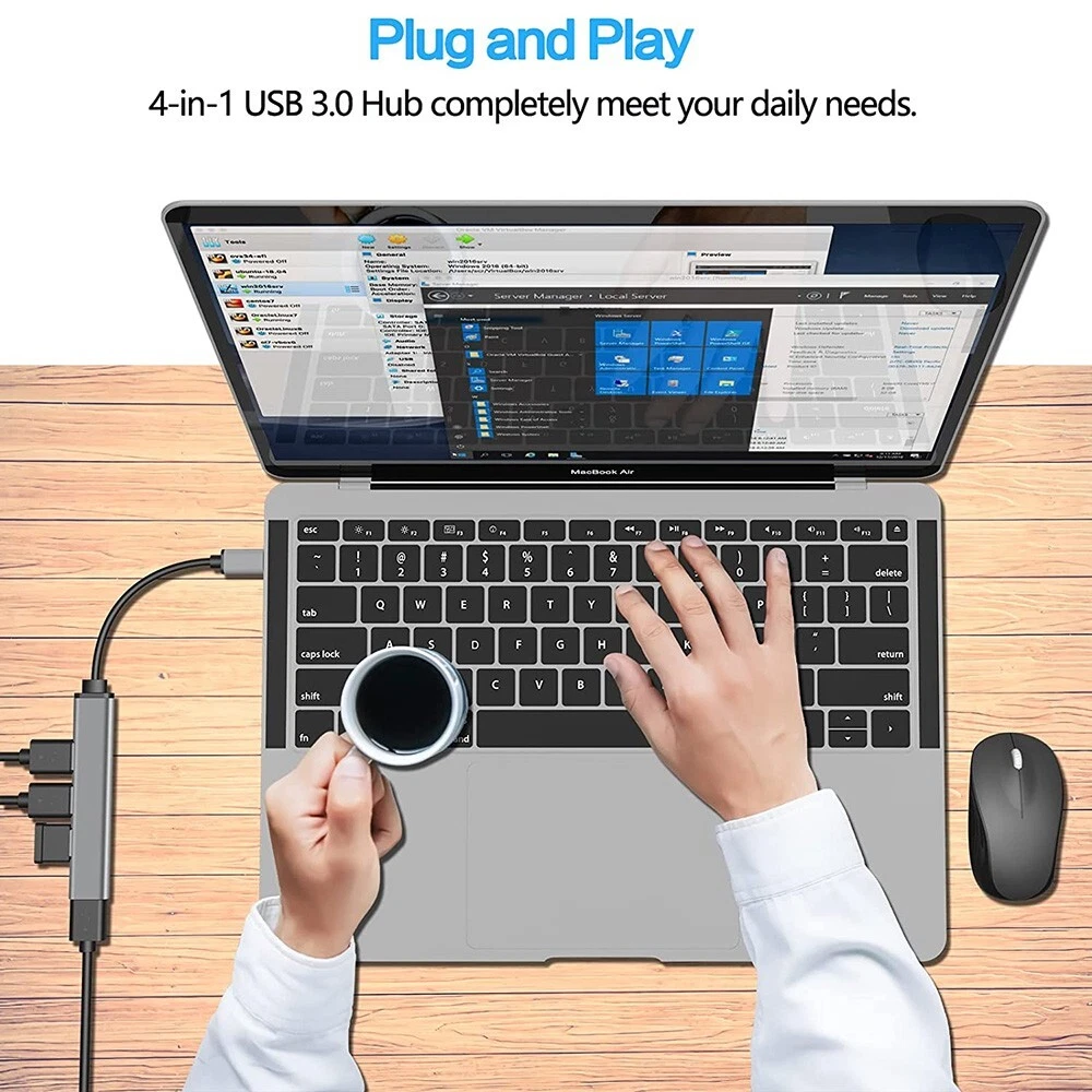 Type USB C to USB Hub Extensions 4 Port USB 3.0 Hub Expander PC MAC Mini Adapter