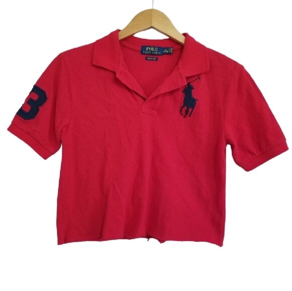 POLO RALPH LAUREN Classic Fit Large Red Crested Polo Shirt Cropped
