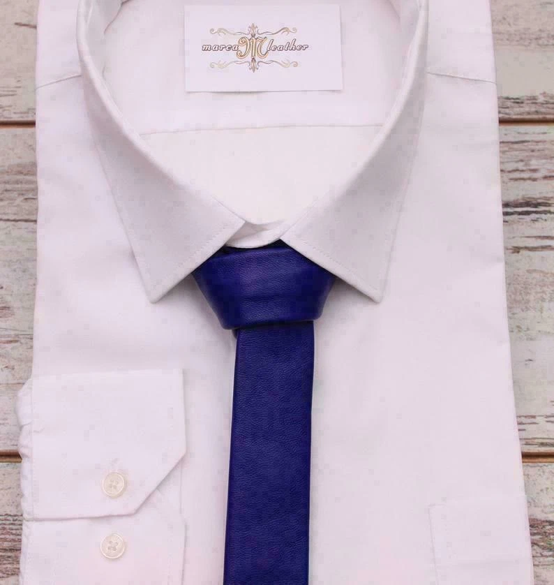 CORBATA DE CUELLO PARA HOMBRE DE DISEÑO CLÁSICO 100% PIEL DE CORDERO REAL COLECCIÓN HECHA A MANO Foto 4 de 4