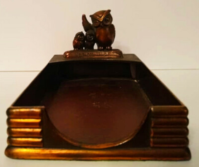 Pennzoil ''Be Oil Wise'' Desk Tray for Paper or Receipts Three Owls Vintage 1930s 