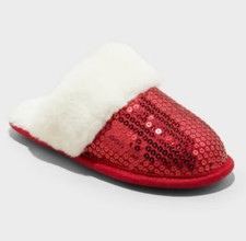 Cat Jack Lane Sequin Scuff Slippers Red / Rojo Kid's Size L 4/5
