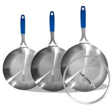 Inqibee 8.5-10-12 inch Tri-Ply Stainless Steel Frying Pan Set with Lid & Handle
