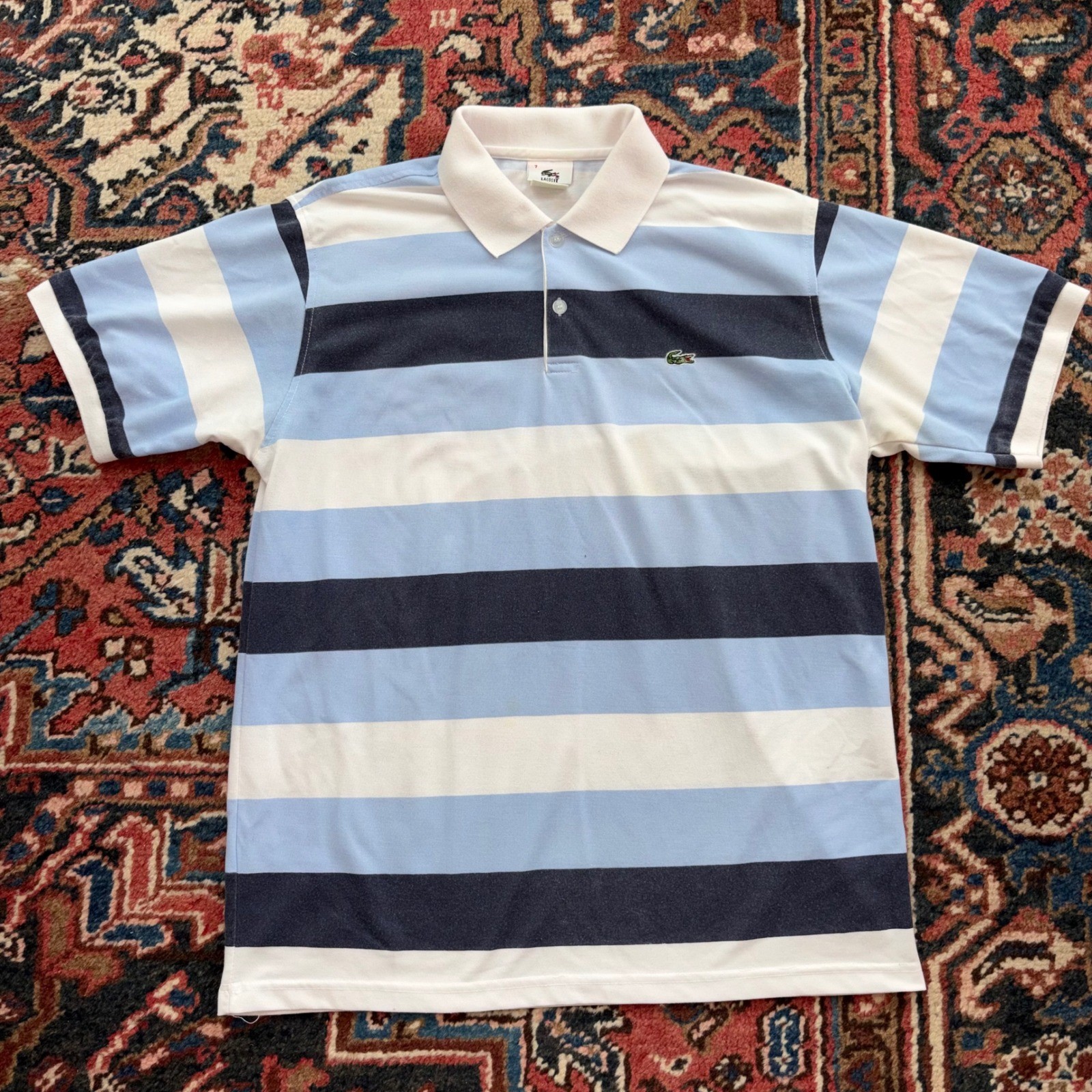 Vintage 80s/90s Lacoste Made in France Striped Pique Polo Shirt Size 7 (XL/XXL)