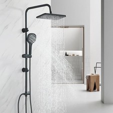 Black Shower Riser Rail Kit Shower System 3 Functions Square Rainfall Head Set