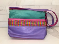 ili New York Leather Crossbody Shoulder Bag Purple Teal Pink Braided Detail
