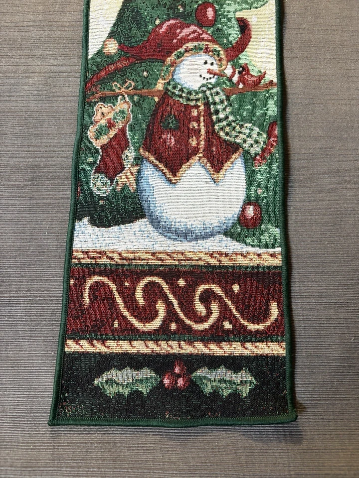 Christmas Winter Tapestry Hanging Bell Pull Snowman Birds Birdhouse 5.75"x42" - Image 3 of 4