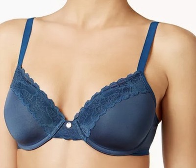 Natori Hidden Glamour Contour  Underwire Bra 736044, Teal Blue, 34D New With Tag