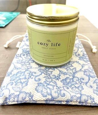 VellaBox Candle with Drawstring Bag- The Cozy Life -100% Soy-16 oz - NEW