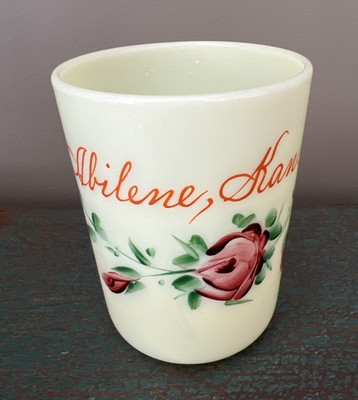 ATQ 1895-1910 SOUVENIR CUSTARD ABILENE, KANSAS GLASS TUMBLER YELLOW