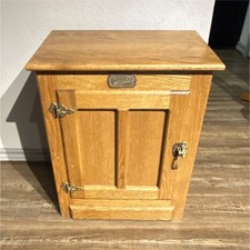 White Clad Wooden Ice Box Single Door Brown Freestanding Cabinet External Handle