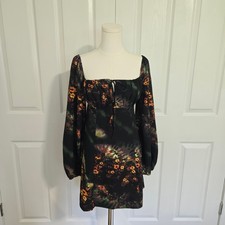 Urban Outfitters Mini Dress Women Small Black Floral Balloon Sleeve Smocked Back