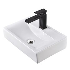 Ensemble combiné évier de récipient en céramique mural 1 trou robinet carré vidange salle de bain