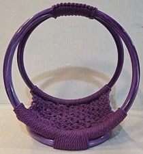 Macramé Purple Woven Hippie Basket Decor Handle Boho Chic Mid-century Colored