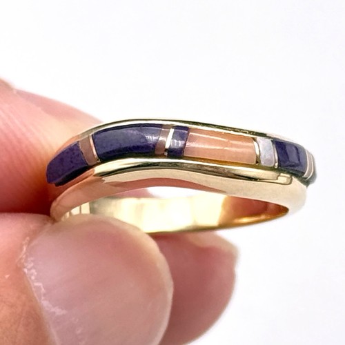 Vintage Southwestern Multiple Stones Inlay 14K Gold Ring Size 5.25