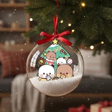 Bubu & Dudu Bear Christmas 2D Ornament: Couple Holiday Tree Decoration