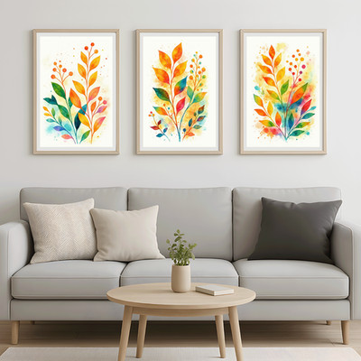 3er Set Abstrakte Laub Poster | Regenbogen Pflanze Aquarell Kunst für Wohndeko