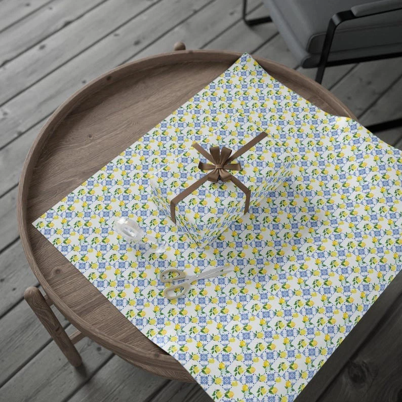 Amalfi Coast Lemon Tile Wrapping Paper - Elegant Mediterranean Gift Wrap
