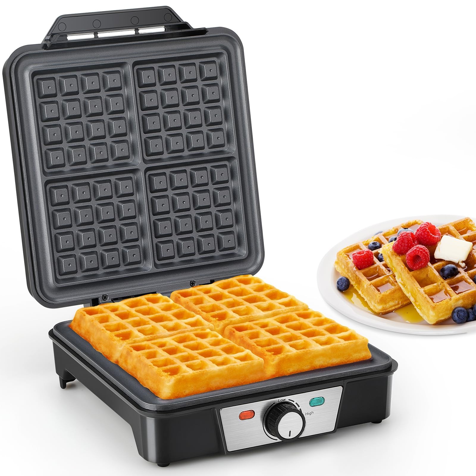 VINATO Waffle Maker, Macchina Waffle per 4 Waffel, Calore Rapido e Stabile, Pias