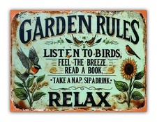" Garden Rules " Metal Sign Patio Shed Fence Gate Wall