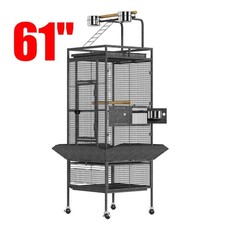 61 inch Large Bird Cage Playtop Wrought Iron Parrot Cage w/ Rolling Stand Black