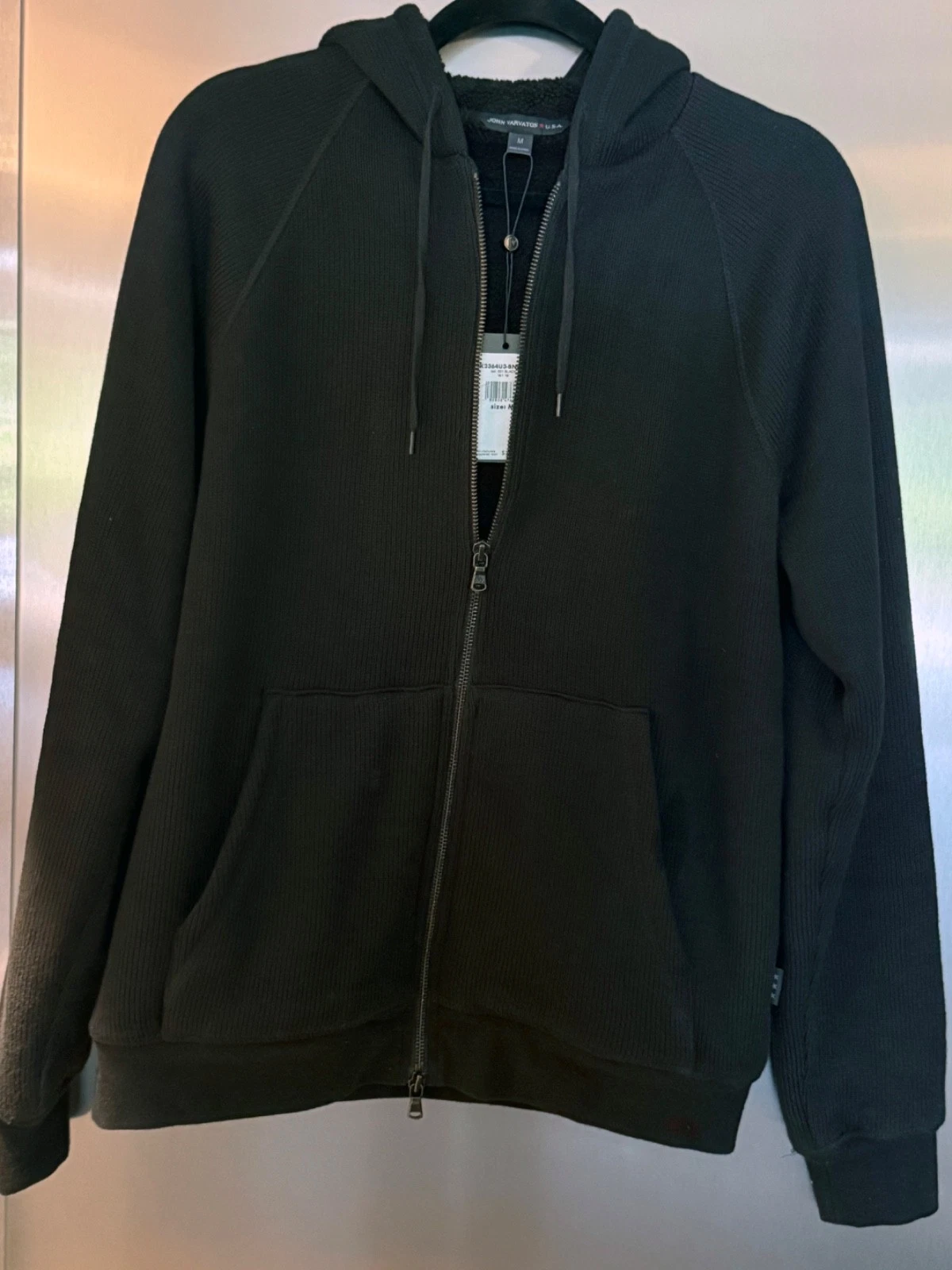 John Varvatos Star USA Black Full Sherpa Lined Zip Hoodie Jacket Medium NWT $348