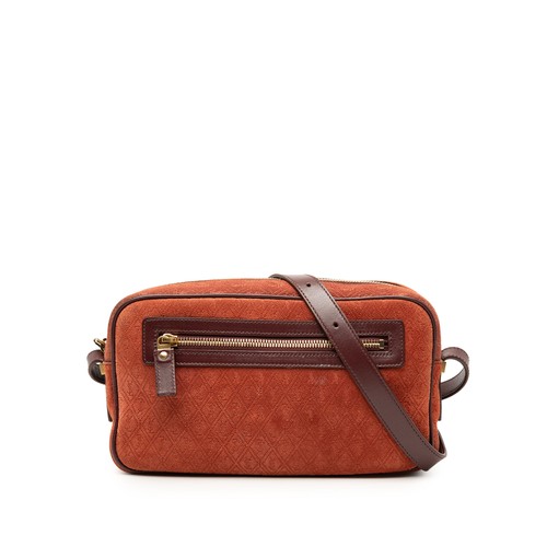 Saint Laurent Suede Monogram All Over Camera Bag Pre-Loved Brown