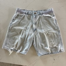 Vintage Wrangler Jorts Mens 35 Light Blue Denim Shorts Relaxed DISTRESSED used