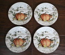 Williams Sonoma Plymouth Pumpkin Salad Plates 8 1/2" Set of  4 Thanksgiving New