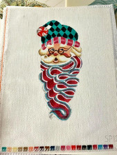 HTF RIBBON CANDY SANTA Ornament Needlepoint Canvas 18 ct SP-12