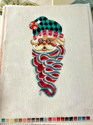HTF RIBBON CANDY SANTA Ornament Needlepoint Canvas 18 ct SP-12