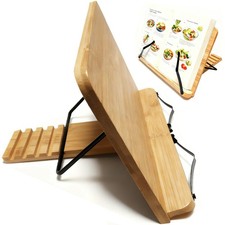 Recipe Book Holder, Bamboo Book Stand with 6 Adjustable Angles, Foldable Lockabl