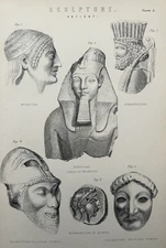Antique Print 1870s Sculpture | Egyptian & Greek Figures Victorian Engraving