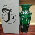 Fenton Emerald Green Yenowine 7.25" Vase Hand Painted & Signed by Sandy Stephens