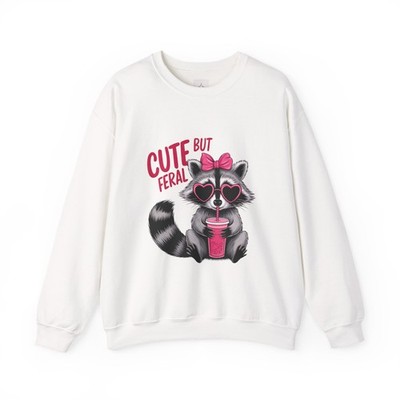 Cute But Feral Raccoon Sweatshirt, Fun Gift, Animal Lover Apparel, Cozy Casual,